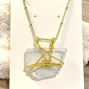 19. Gold Wire Wrapped Sea Glass Necklace - Light Blue Pendant